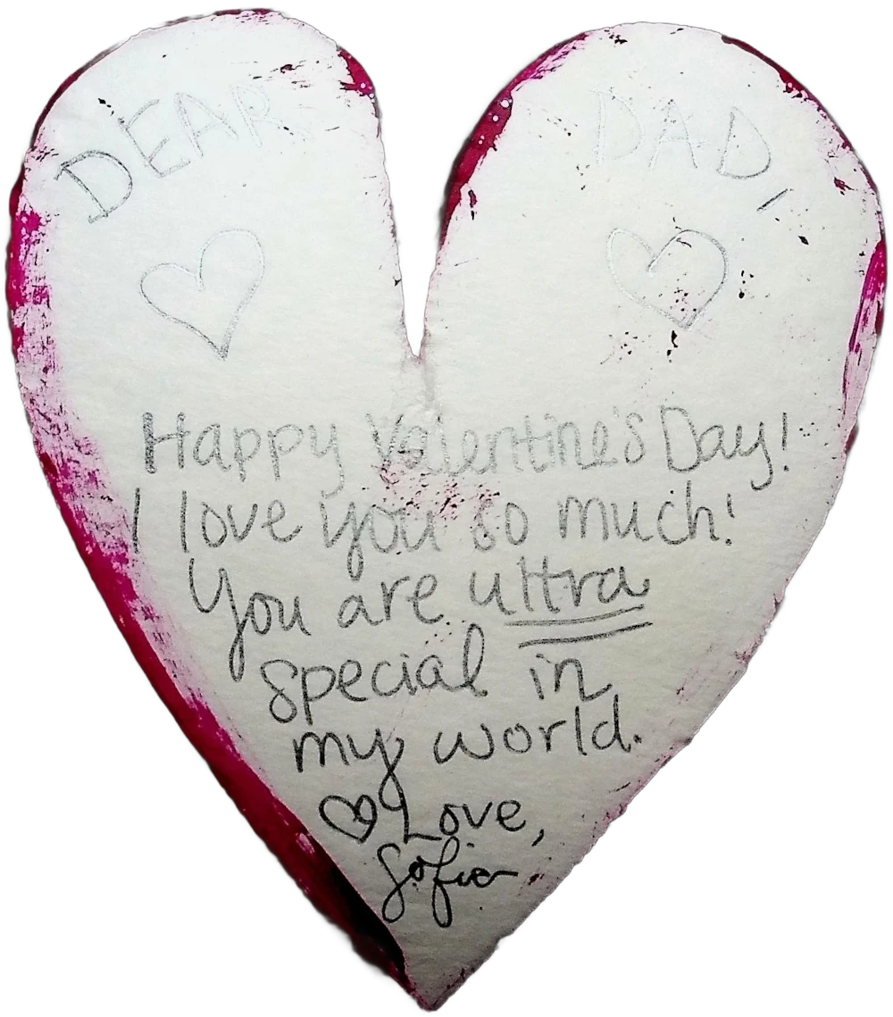 Valentine's Day sparkly heart card from Sofia, text side.