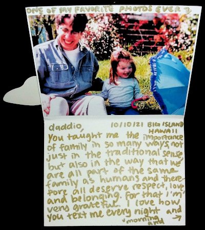 Inside of butterfly card featuring Sofia and her father.